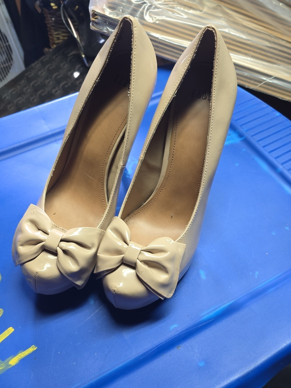 Elle Nude Patent Bow Pump Heels